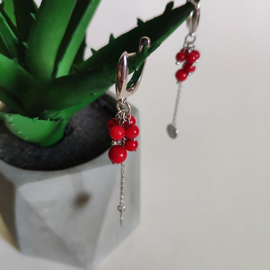 Silver Earrings with Coral (2147114)