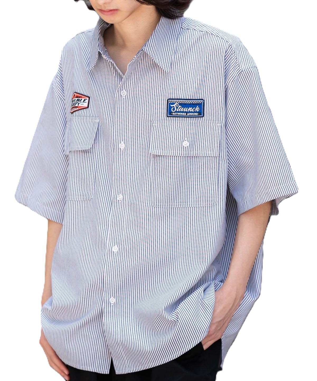 

WEGO Рубашка с нашивкой Оксфорд Размер Мужская Полоска Черная (SS), М,