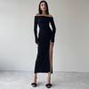 Europäischer & Amerikanischer Stil Sexy Einfarbig Enganliegend Langärmlig Winterkleid für Damen