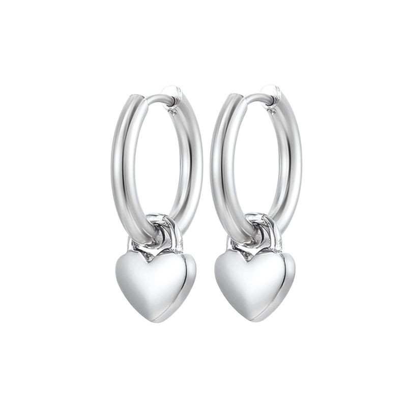 925 Silver Ear Needle Exquisite Heart Pendant Hoop Earrings Fashion Geometric Zircon Stud Earrings Women's Fine Jewelry