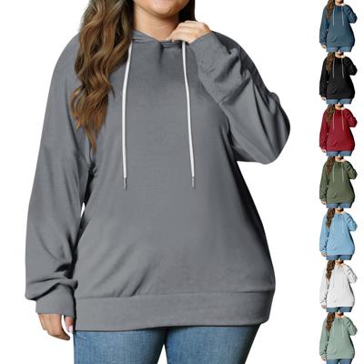 Moletom feminino plus size com capuz e manga comprida, cor sólida