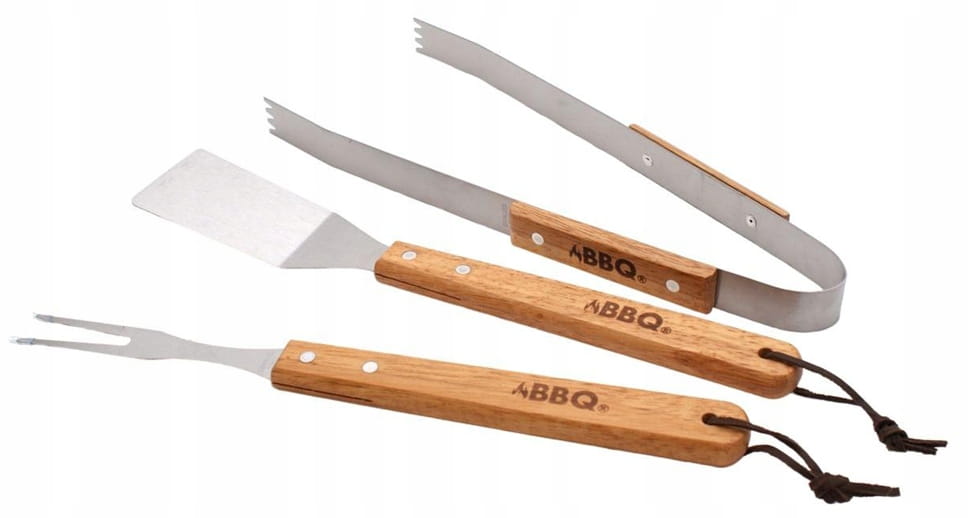 3-in-1 Grill Accessory Set Stainless Steel with Wooden Handle