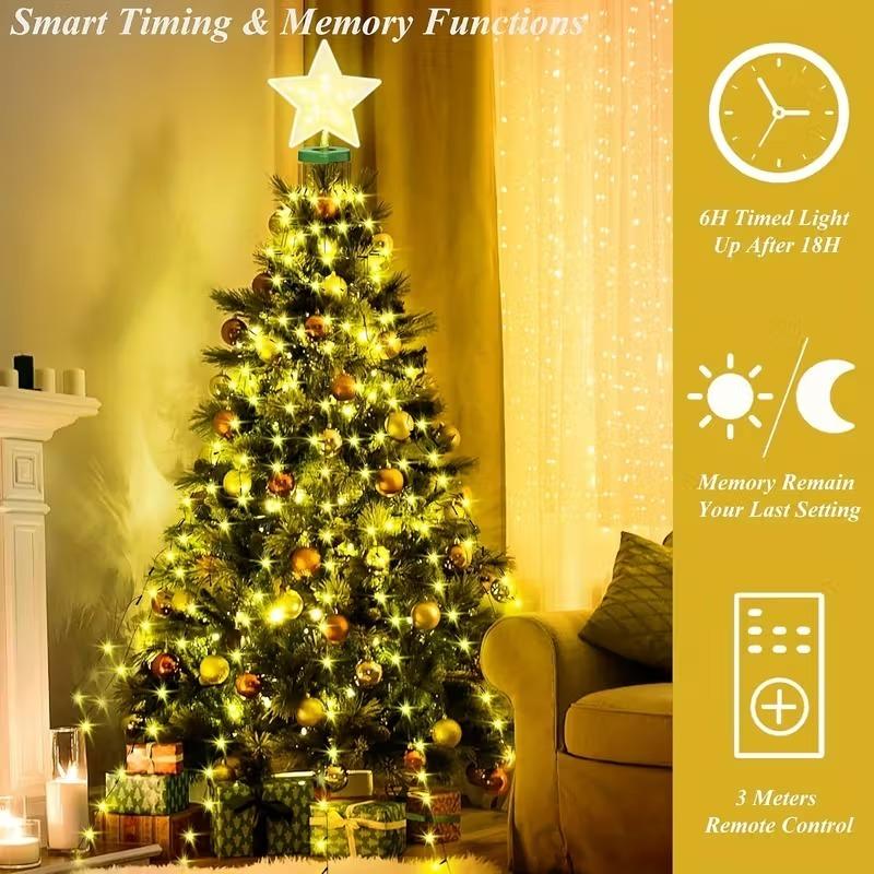 LED Christmas Tree Topper Lights Ring WaterfallString LightsOutdoor Waterproof Garden Yard Decoration HolidayTree Lighting Decor