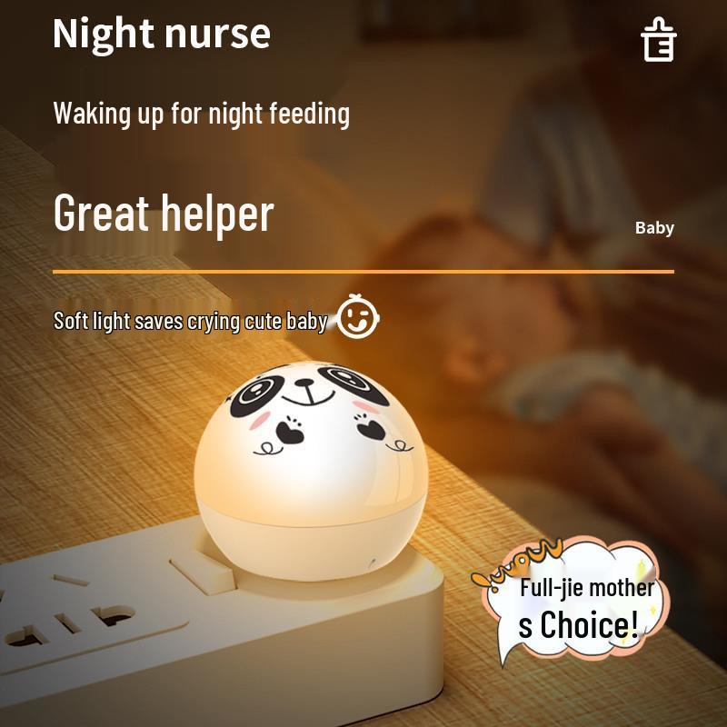 Panda Voice-Controlled Cartoon Night Light - Portable, Intelligent, and Creative Round Design.