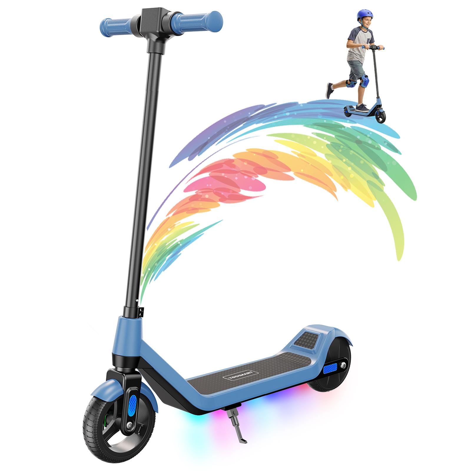 Elektrischer Kinderscooter Alter 8-12, 16 km Reichweite, Höchstgeschwindigkeit 16 km/h, 6,5  Ultraleichter Elektrischer Roller für Kinder mit Bunter Ambientebeleuchtung T1-KIDS blau