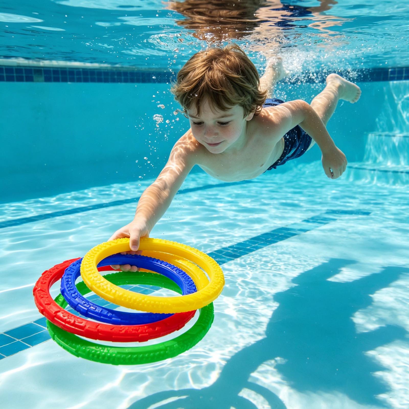 

Блестящий набор для ныряния в бассейн для детей, разноцветный, 4 кольца, Игрушки для ныряния для детских бассейнов (Затопляемый) One Size