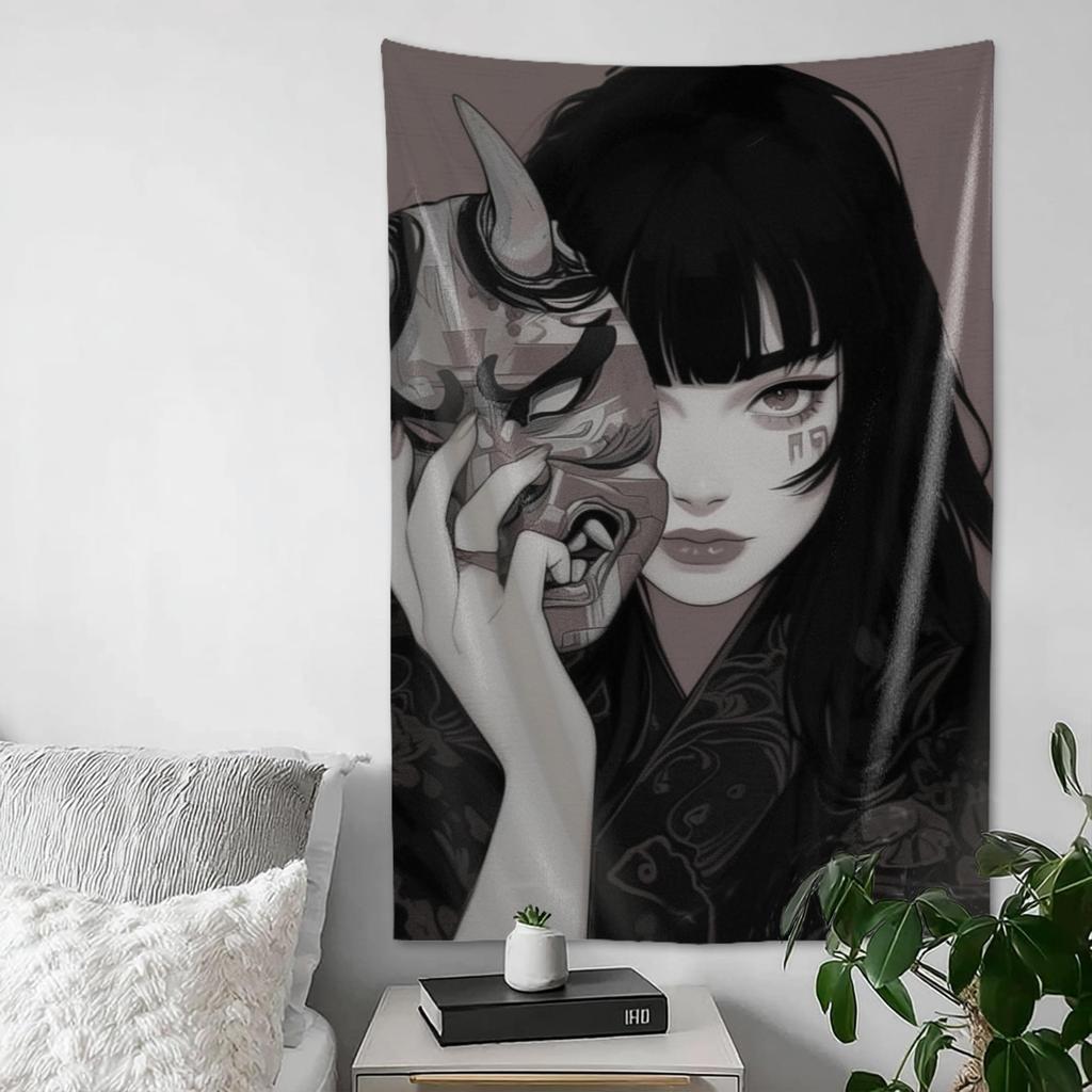 Junji Ito Horror Tapestry Tomie Black White Anime Wall Hanging for Bedroom Living Room Dorm Gothic Room Decoration