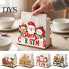Santa Claus Tissue Organizer Christmas Wooden Holder, Napkin Dispenser with Gingerbread House Elk Seasonal Dining Table Accessory Pattern, Decorative