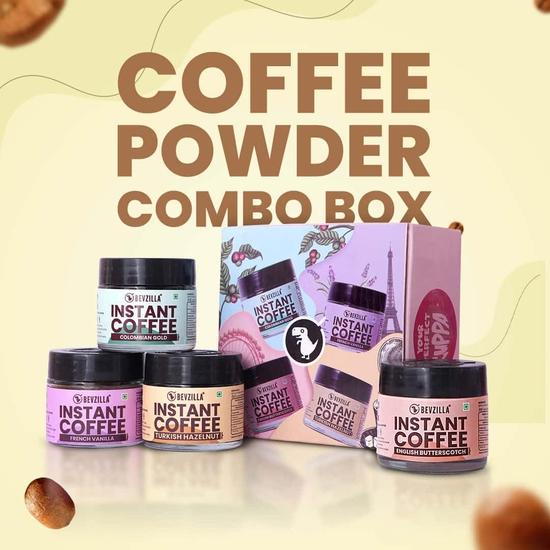 Bevzilla 25 Grams X 4 Flavoured Instant Coffee Powder Pack of Colombian Gold, Hazelnut, French Vanilla & English Butterscotch |Enjoy Hot & Cold