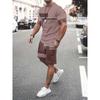 Summer  Arrival Men's Casual Two-Piece Set Striped Print Short-Sleeve Shirt and Athletic Shorts Set