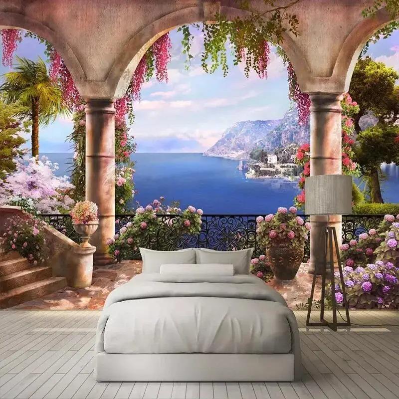 European Style 3D Wallpaper Seaside Landscape Custom Photo Mural Living Room Restaurant Home Decor Wall Painting Backdrop