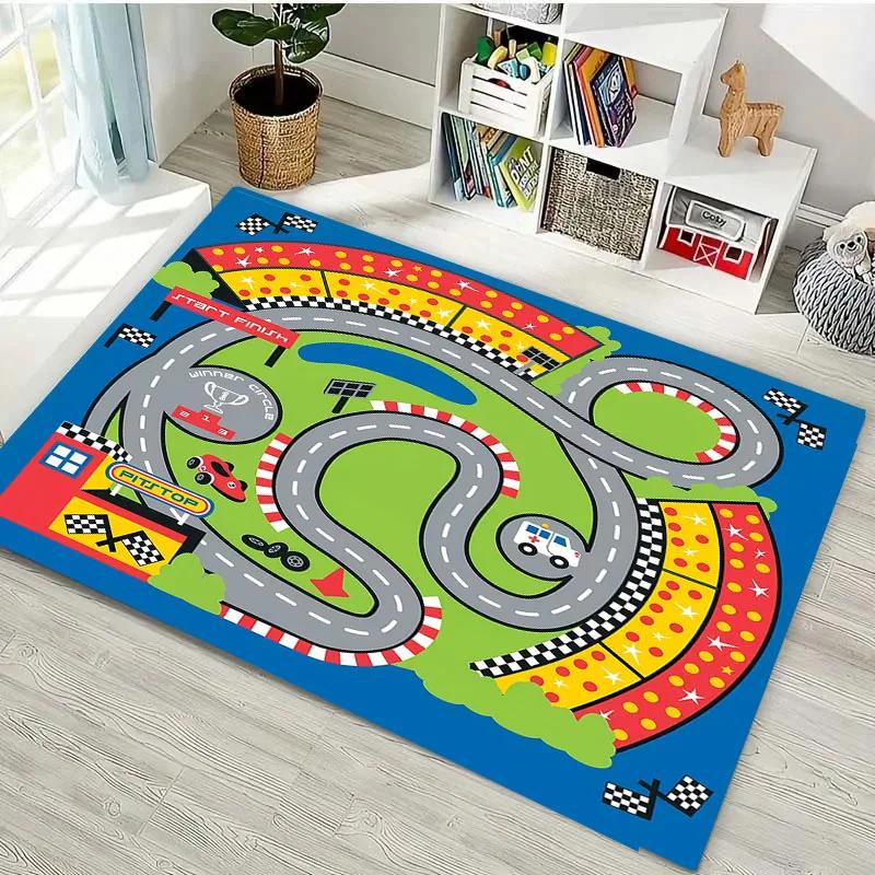 3D-Druck Kinderspielmatte Stadtverkehrskarte Großer Flächenteppich Teppich für Wohnzimmer Schlafzimmer Kinder Spielen Rutschfeste Bodendekormatte Geschenk