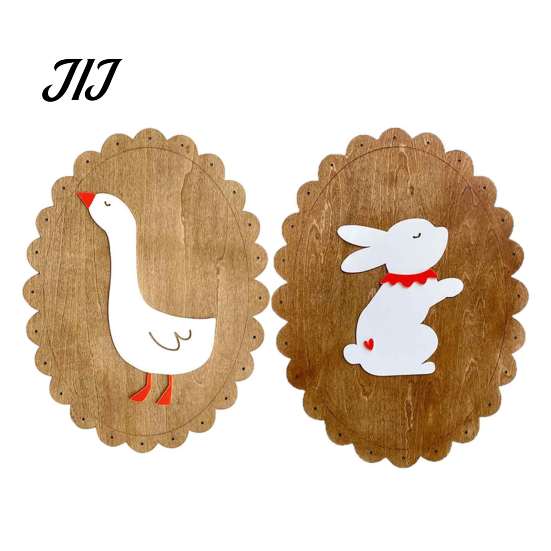 Photography Setting Props Rustic Wooden Wall Stickers, Nordic Rabbit Goose Decor, Cute Forest Animal Decor Art for Kids Bedroom Nursery Prop