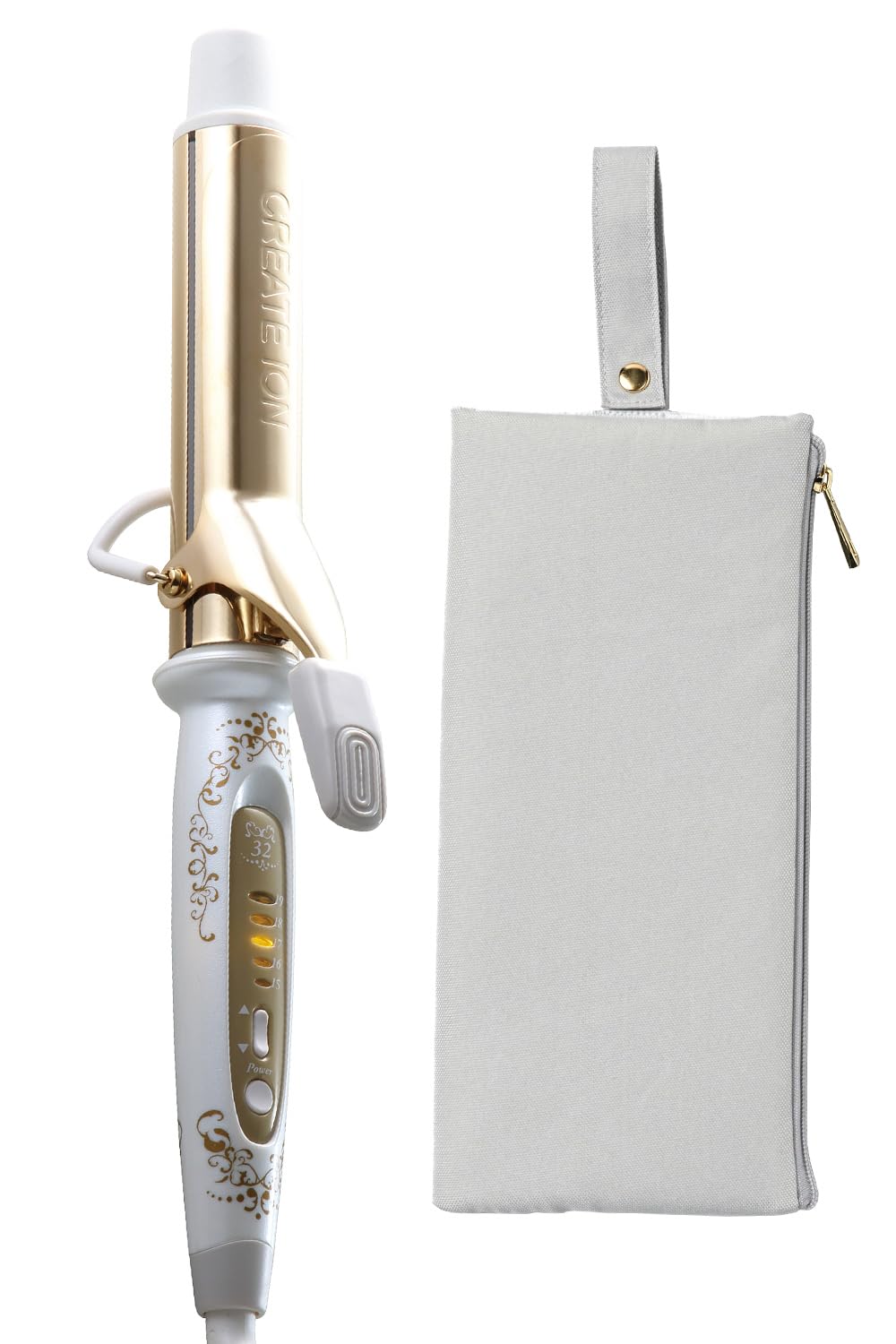 

[Authorized Retailer] CREATE ION Grace Curl 32mm Curling Iron CIC-W72010N + Heat-Resistant Hair Iron Case (Light Gray) Set