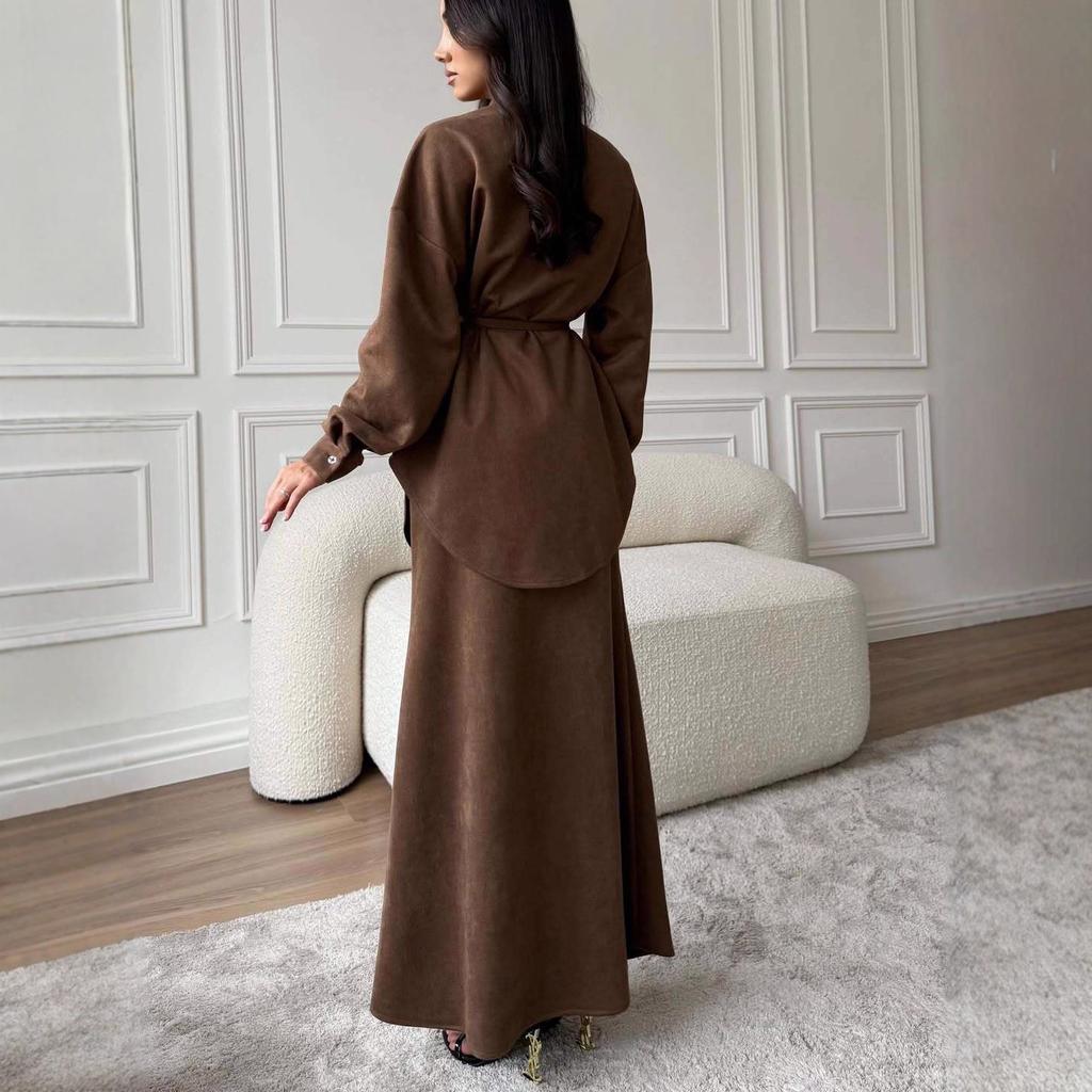 2025 Cross-border European and American Autumn New Button-loose Cardigan Shirt Top Slim-fit Hip Skirt Women's Clothing