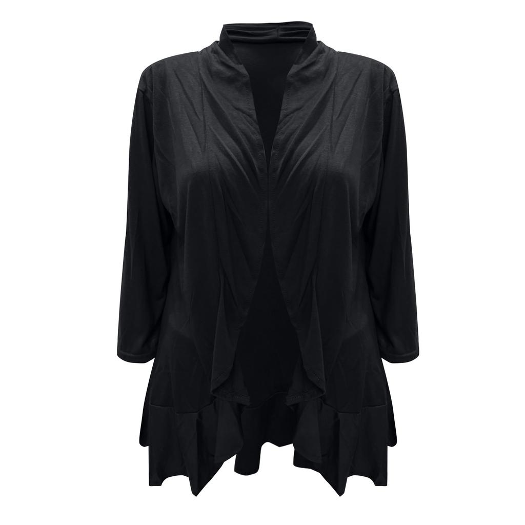 Dámský kardigan pro volný čas s měkkým řaseným kardiganem s tříčtvrtečními rukávy