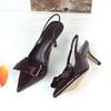 Mode 2025 Slingback-Sandalen für Damen Sommer Markendesign Hohe Absätze Schleife Mode Spitzschuh Lackleder Damenschuhe