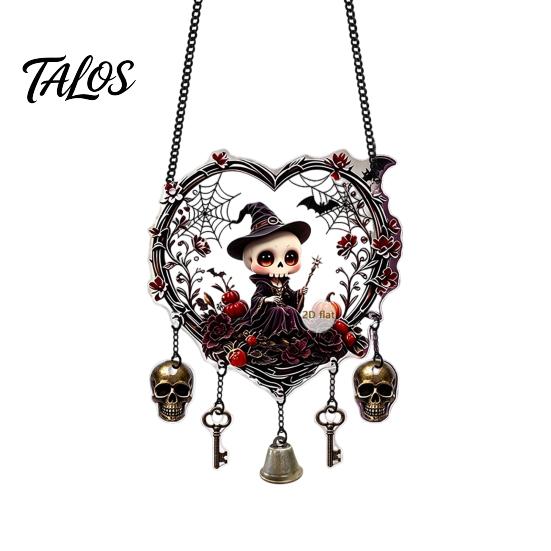 Creepy Skeleton Theme Decor Halloween Acrylic Love Heart Wreath Ornament, Cartoon Owl Ghost Witch Festive Hanging Decoration Decor, Party Pendant with