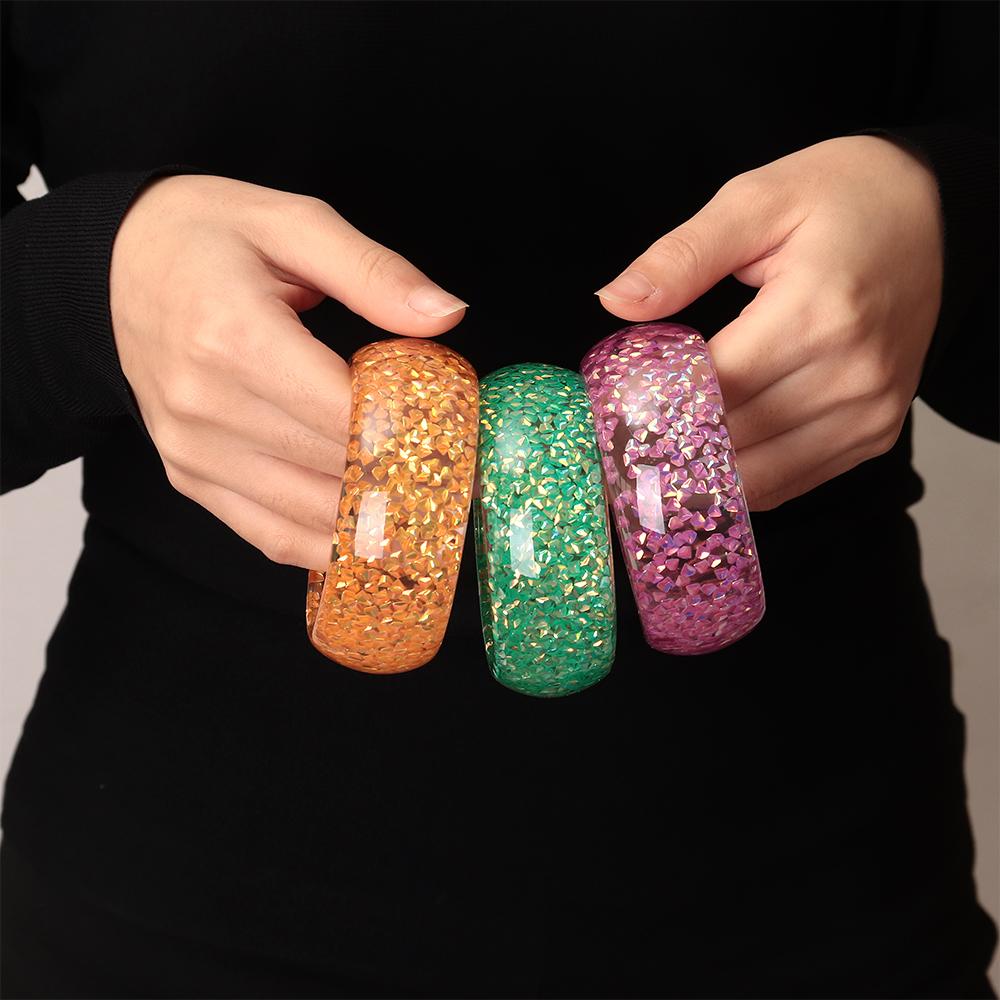 New Colorful Foil Geometric Resin Wide Bangle for Women Stackable Chunky Acrylic Round Statement Bracelets Trendy Jewelry Gifts