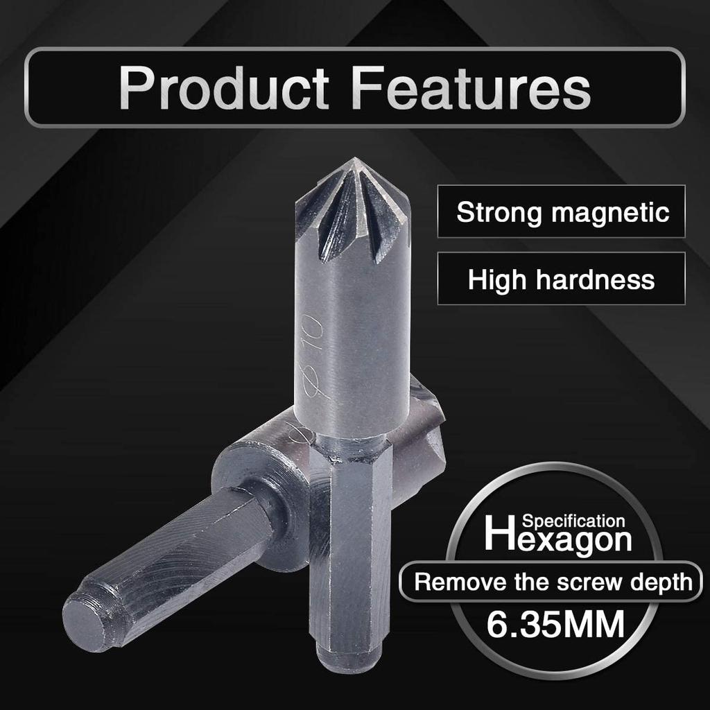 A34R 2Pcs 7 Flute Countersink Drill Bit Set Hex Shank Chamfer Countersink Drill Bit Deburring Cutter Woodworking Tool