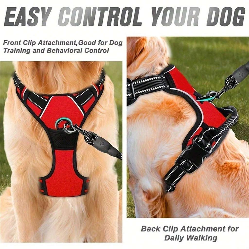 Dog Harness, No-Pull Pet Harness With 2 Leash Clips, Adjustable Soft Padded Dog Vest, Reflective No-Choke Pet Oxford Vest With Easy Control Handle