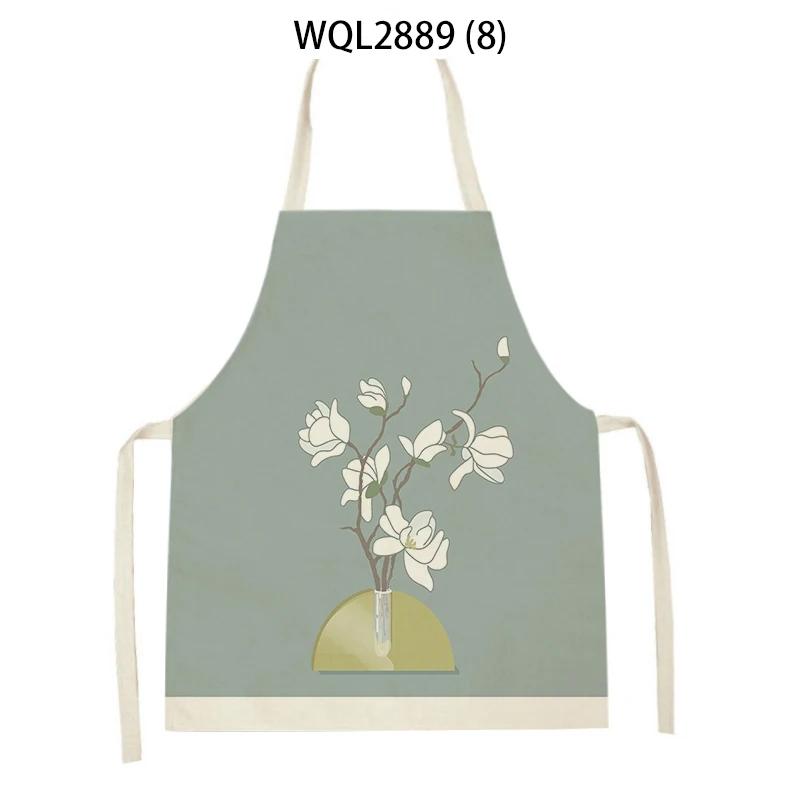 Adult Kids Flower Pattern Cleaning Kitchen Aprons Home Cooking Baking Linen Waist Bibs Vase Flower Art Antifouling Pinafore