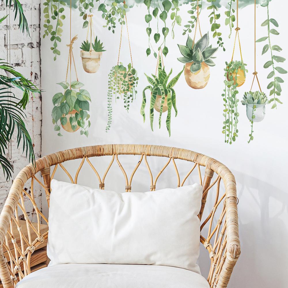 Fun-c25 Small Fresh Vine Potted Hanging Decoration Bedroom Living Room Background Landscaping Wall Stickers Self-adhesive