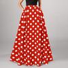 Women Maxi Skirt High Waist Color Matching Dot Print Retro A-line Big Hem Side Pockets Loose Full Length Soft Elastic Waist Lady Prom Party Long Skirt