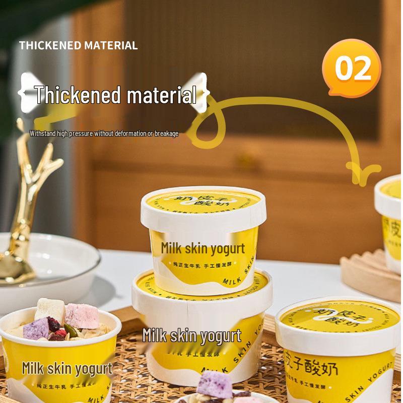 Disposable Yogurt Cup with Lid & Spoon - Thickened Food-Grade Paper for Fermentation