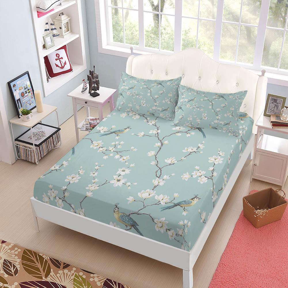 Chinoiserie Toile Pattern Fitted Sheet Set King Queen Double Full Size Bed Linen Set