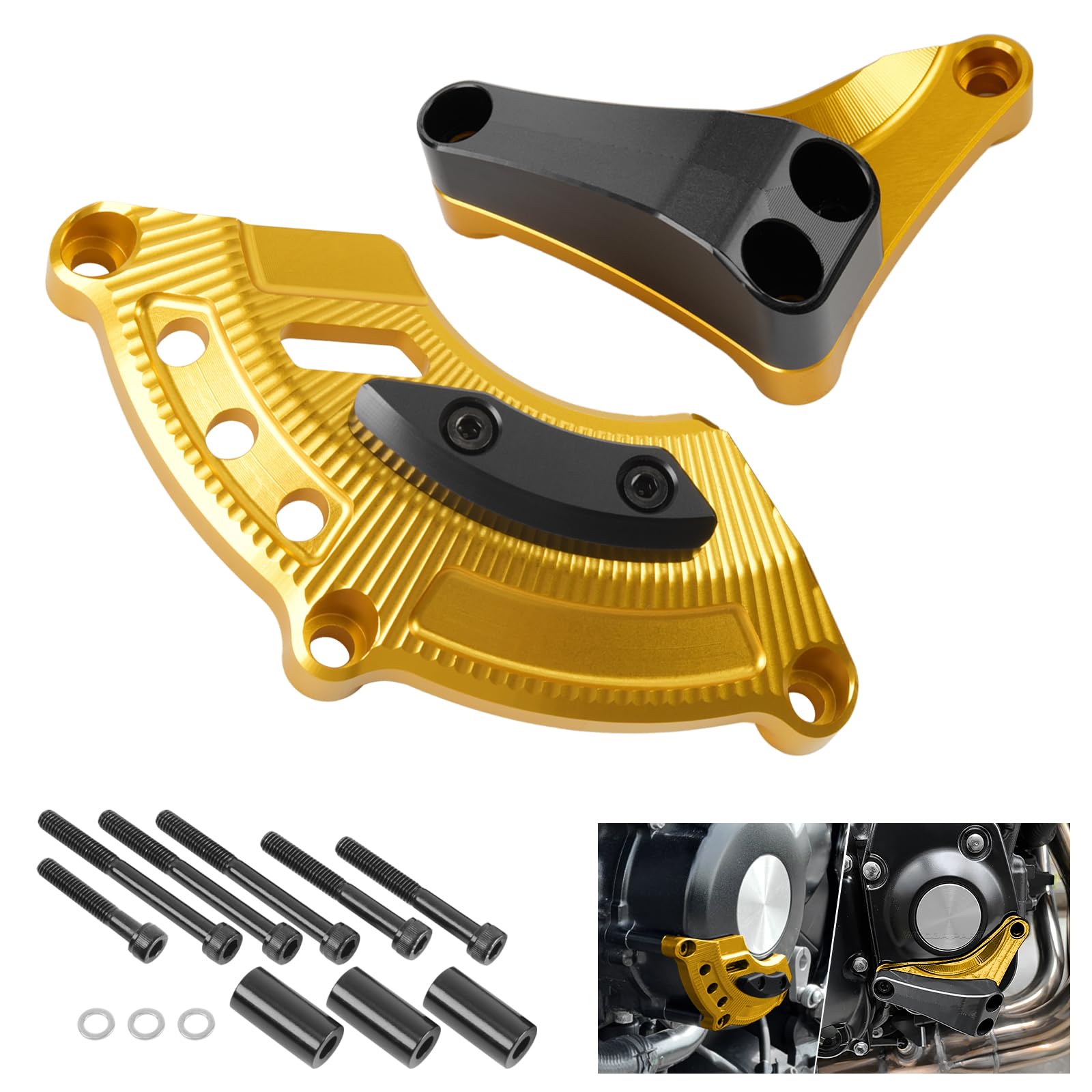 GFARDMOTO Motorcycle Engine Guard Cover Crankcase Cover Kit with CNC Aluminum Replacement Cover Set for Kawasaki Z900RS Z 900 RS Z900 2018-2024 (Gold)