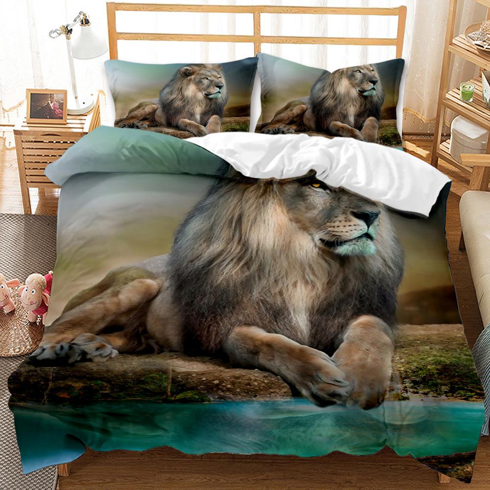 3D Wild Animal Print Brown Lion Duvet Cover Set. Available In Twin, Full, King, Queen Sizes