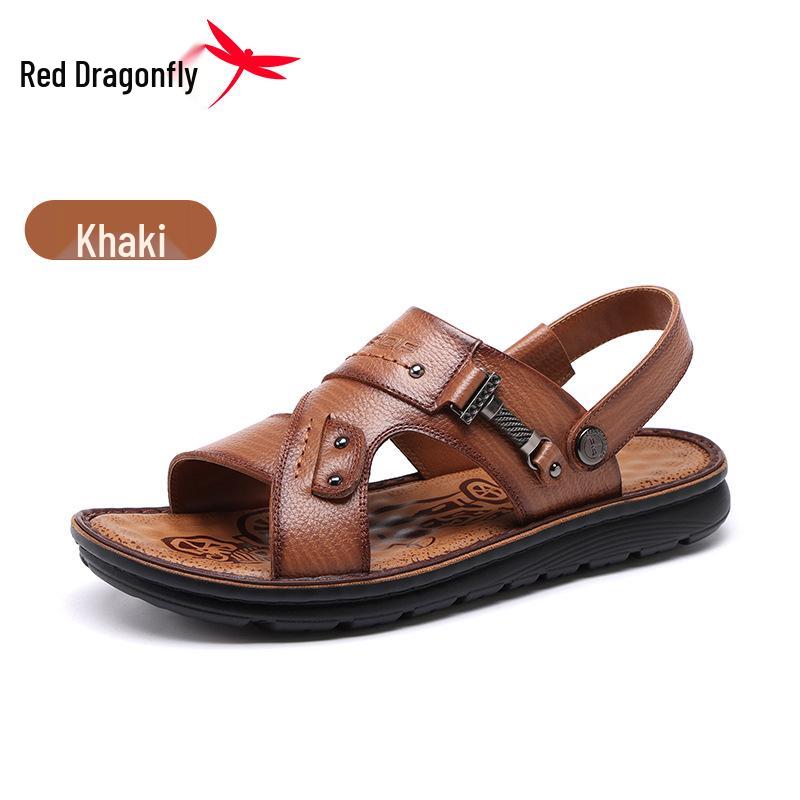 Men s Red Dragonfly Genuine Leather Non-slip Roman Sandals 43
