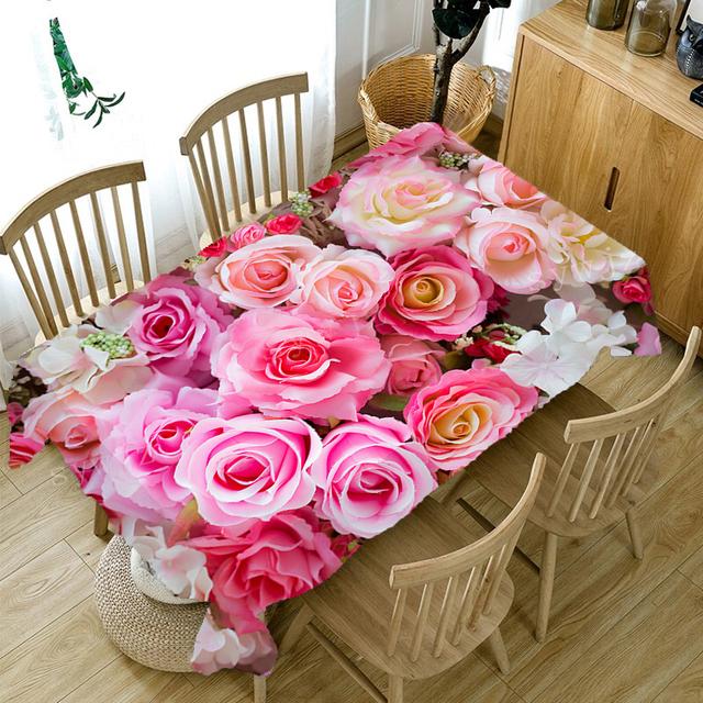 Fashion Rose Flower Tablecloth Wedding Decoration Party Arrangement Coffee Table Restaurant Fireplace Rectangular Tablecloth