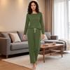 Women's Stylish Loose Fit Pajama Set with Round Neck and Pants, Color Casual Sleepwear