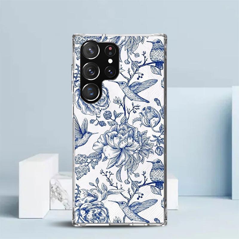 Blue And White Porcelain Soft Cover for Samsung Galaxy S25 Edge S26 S24 S23 Ultra Phone Case S22 S21 Plus S20 FE Print Pattern S