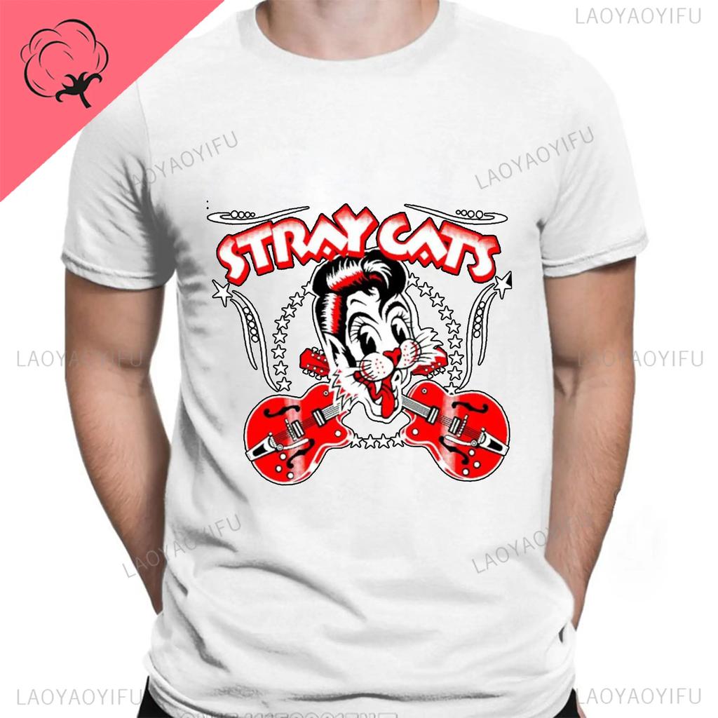 Stray Cats Rock Klassiska T-shirts Amerikanskt Rockabillyband Fan Hipster Streetwear Mode Andningsbar Pojke Flicka Män Kvinnor Bomulls T-shirt