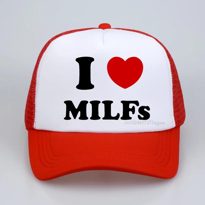 I Love MILFs Heart Baseball cap Graphic Cotton pop Mesh Breathable Trucker hat Birthday Gifts Summer Style Unisexs hats