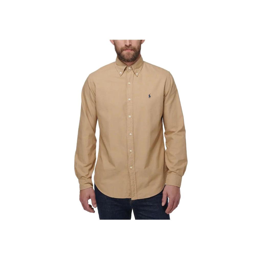 Polo Ralph Lauren SS23 Solid Color Logo Embroidered Long Sleeve Shirt Men Shirts Khaki-Yellow 710889740-001
