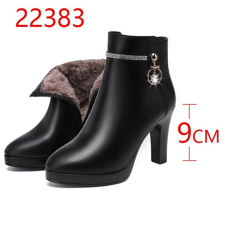 

9см Елегантні Модні Туфлі з М якої Шкіри Жіночі Ботильйони Осінь Зима 2025 Блочні Високі Підбори Чоботи з Коротким Хутром для Офісу Модель 38