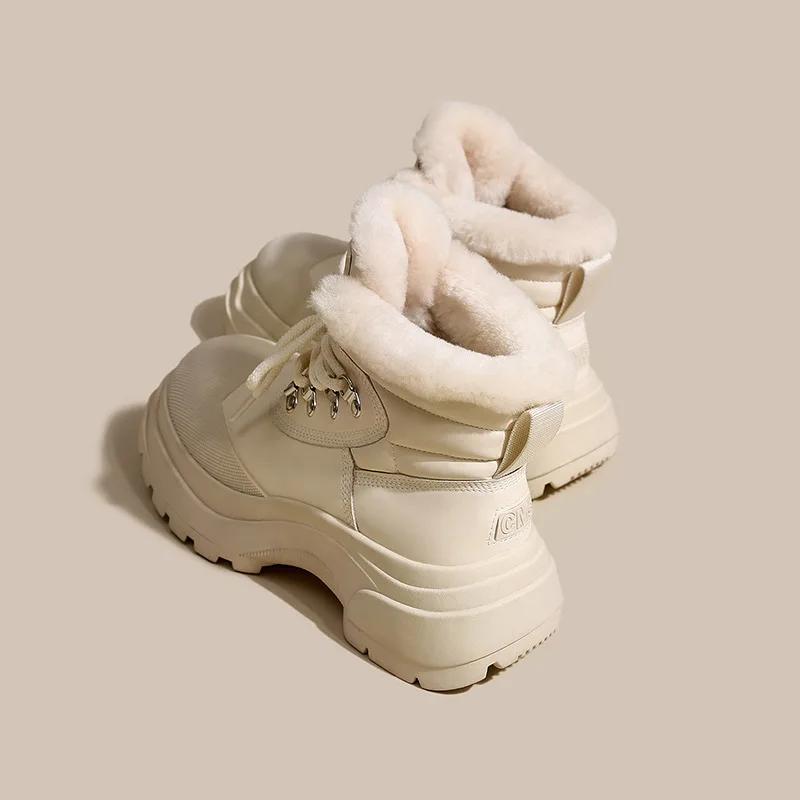 

2024 Новые зимние женские ботинки, высококачественные теплые зимние ботинки, удобные ботильоны на шнуровке, водонепроницаемая женская обувь для походов 35