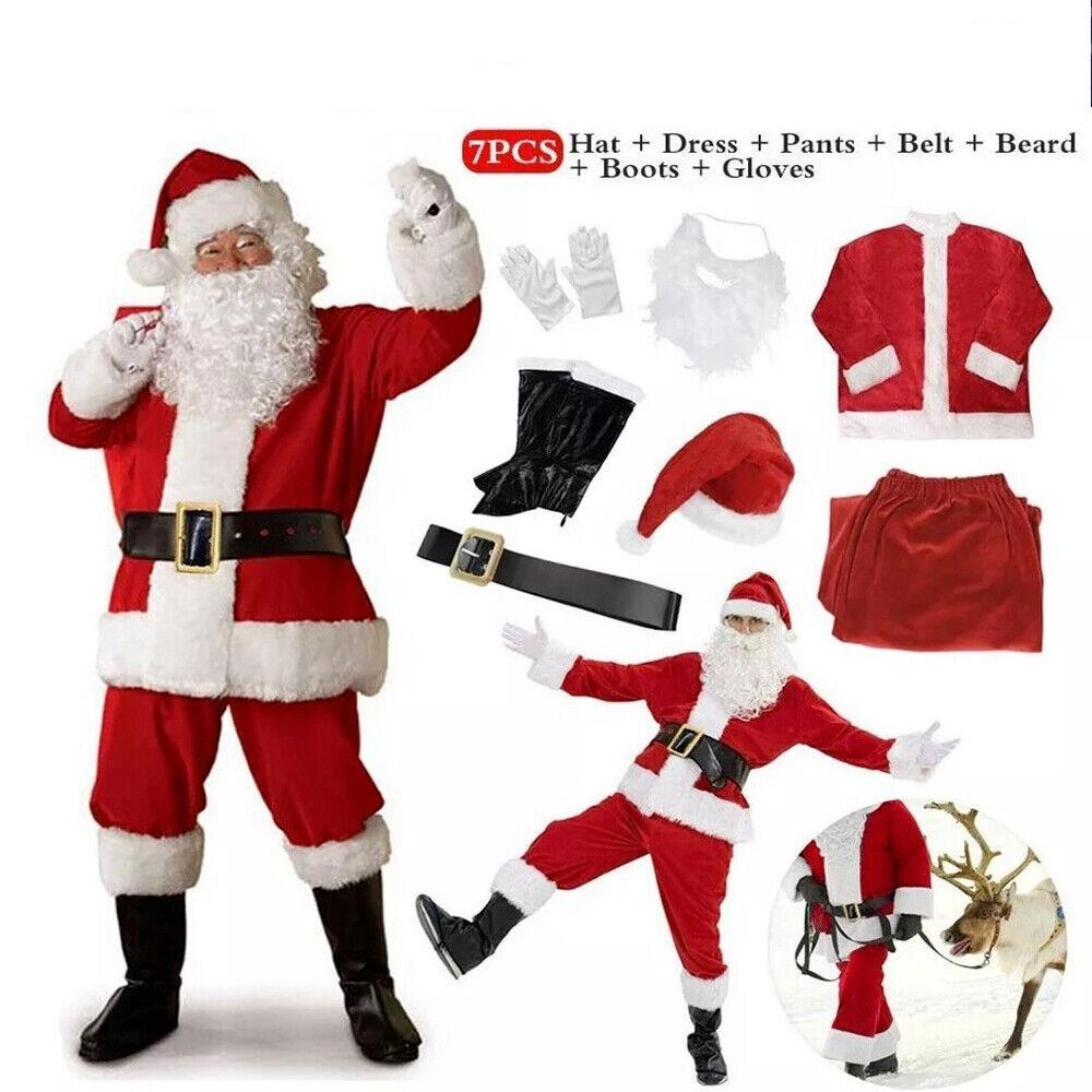 5/6/7pcs Classic Christmas Costume Set Red Cosplay Clothes New Santa Claus Costume  Women Men