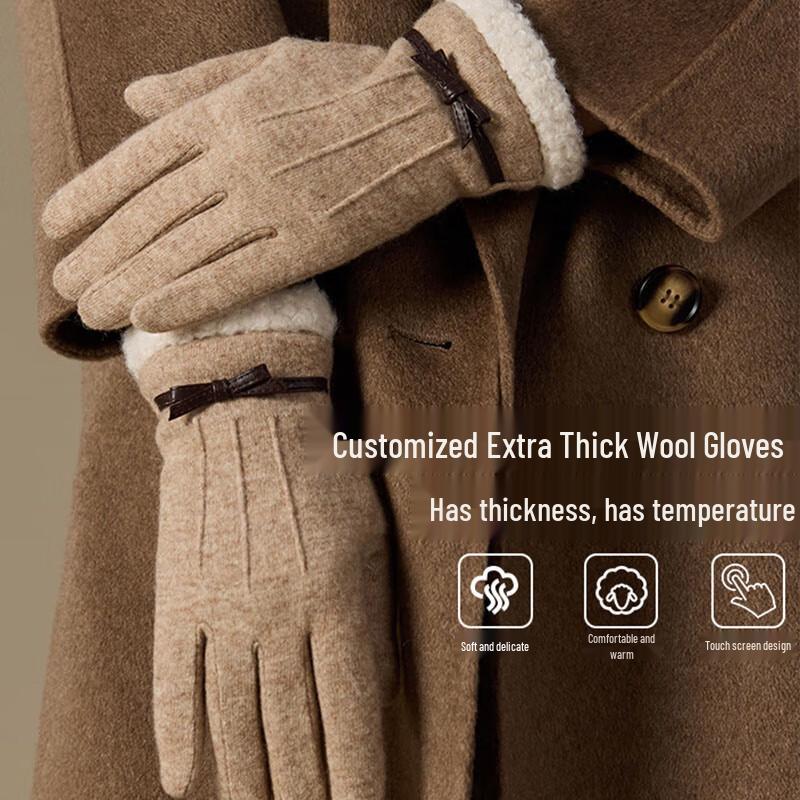 JIUMU Women's Winter Fleece-Lined Wool Touchscreen Gloves