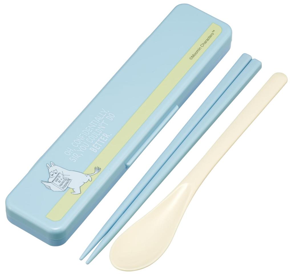 Skater Chopsticks and Spoon Set for Adults (18cm, Quiet, Made In Japan) - Moomin Design, Light Color - CCS3SAAG-A
