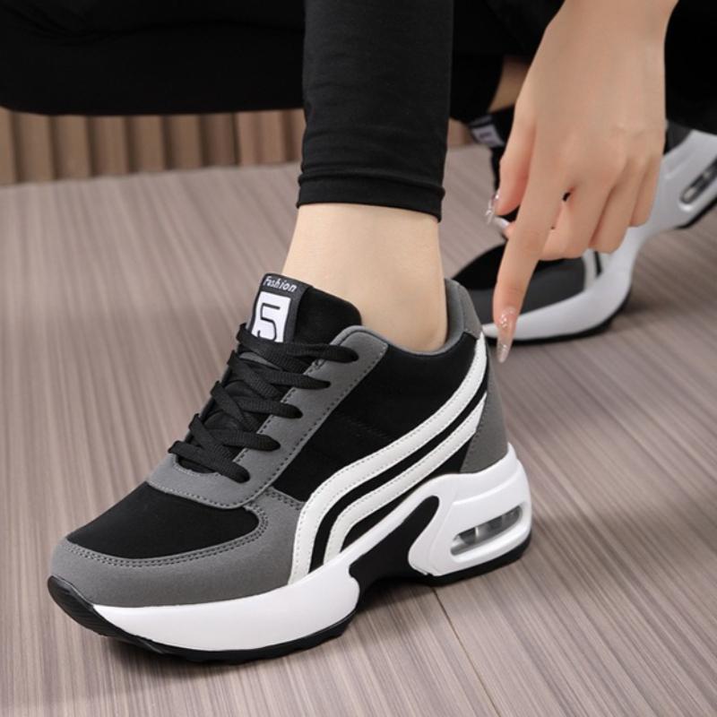 Women Hidden Heel White Sneakers PU Leather Air Cushion Sports Shoes Fashion Height‑Increase Walking Shoes