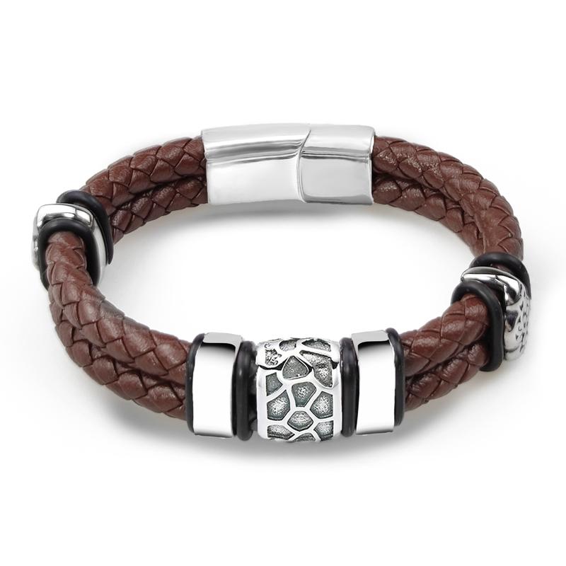 Bracelet homme en acier inoxydable 316l marron punk irrégulièrement fissuré en cuir véritable tressé bracelets et bracelets pour hommes bijoux pour hommes