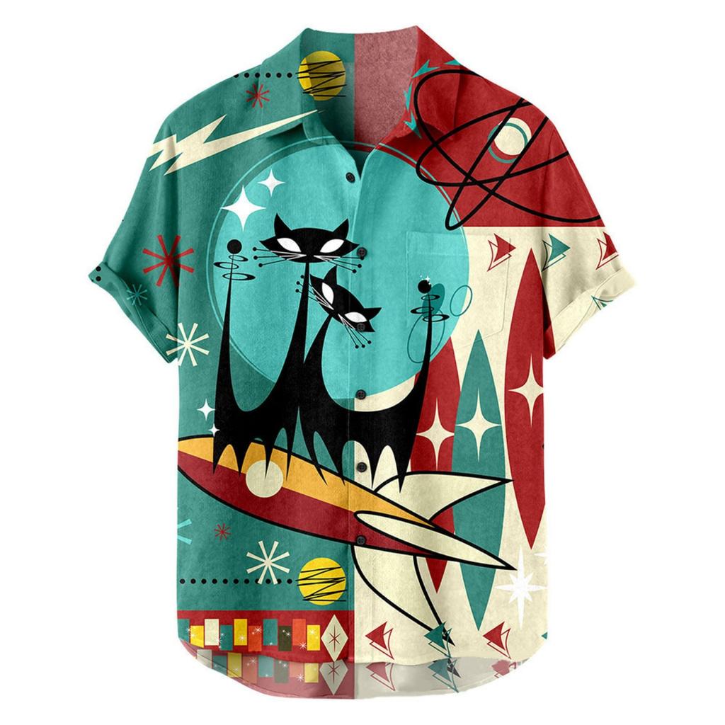 2026 Summer New Hawaii Fashion Vacation Color Printed Casual Collar Short Sleeved Shirt for Men