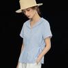 Women's Tencel Blend French Lapel Striped Casual Blouse