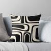 Palm Springs Retro Midcentury Modern Abstract Pattern In Black and Almond Cream Throw Cushions & Pillows Without Core