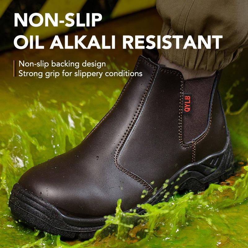 Chelsea style cowhide double steel standard labor insurance boots double density outsole light and comfortable oil-resistant short boots